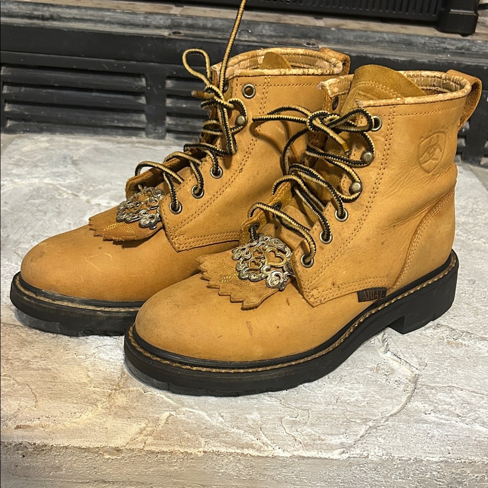 Women's Ariat ATS 31075 Western Roper Kiltie Brown Leather Ankle Boots